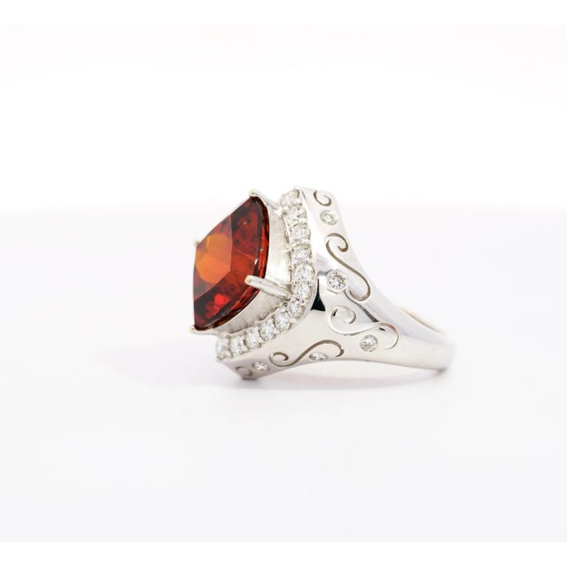 Mid 20th Century Vintage Gia Certified Orange Spessartine Garnet & Diamond 18k White Gold Ring Size 6.5 For Sale - Image 5 of 9