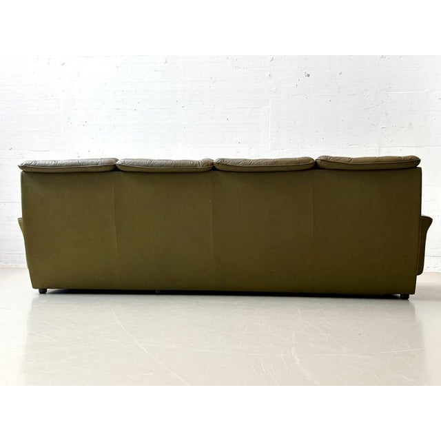 Olive Green Leather Sofa, 1970s For Sale - Image 15 of 16
