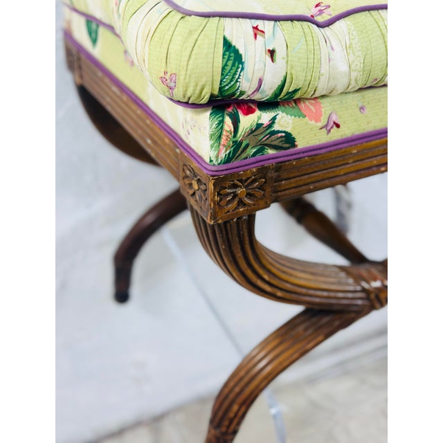 Green Vintage Floral Xbase Ottoman For Sale - Image 8 of 11