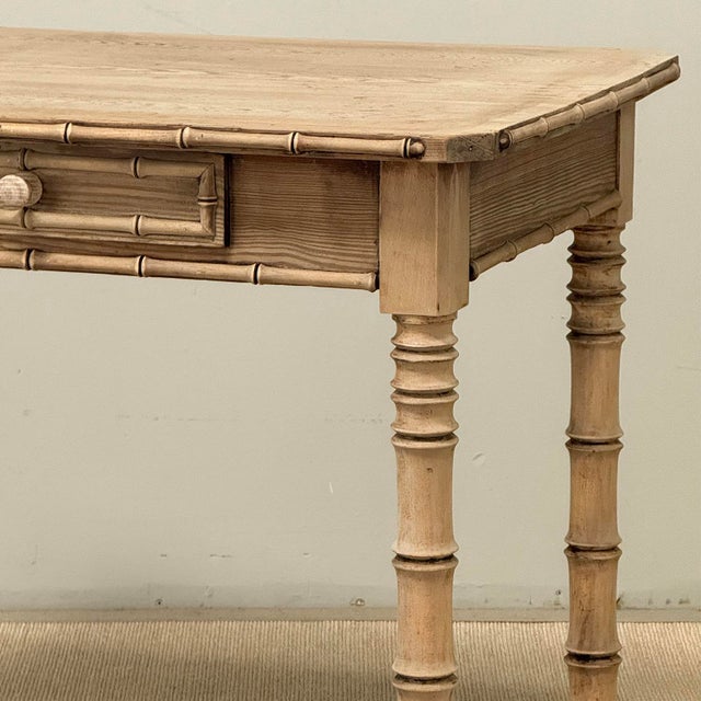 Wood 19th Century French Stripped Pine Faux Bamboo End Table With Drawer For Sale - Image 7 of 18