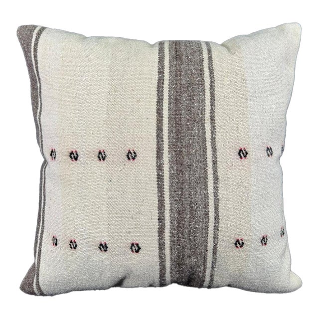Turkish Hemp Pillow Cushion Natural Beige Dark Brown Pillow Cushion Cover 24"x24" For Sale