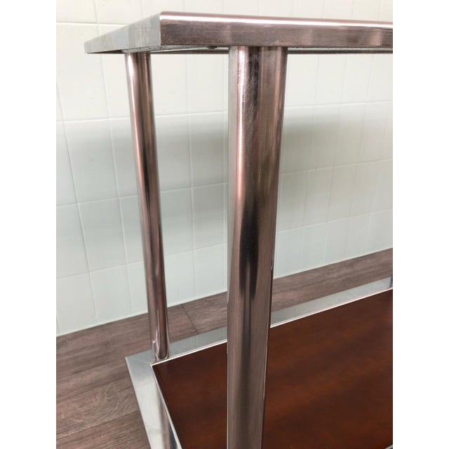 Chromed Steel & Wood Trolley, Italy, 1970s For Sale - Image 3 of 14