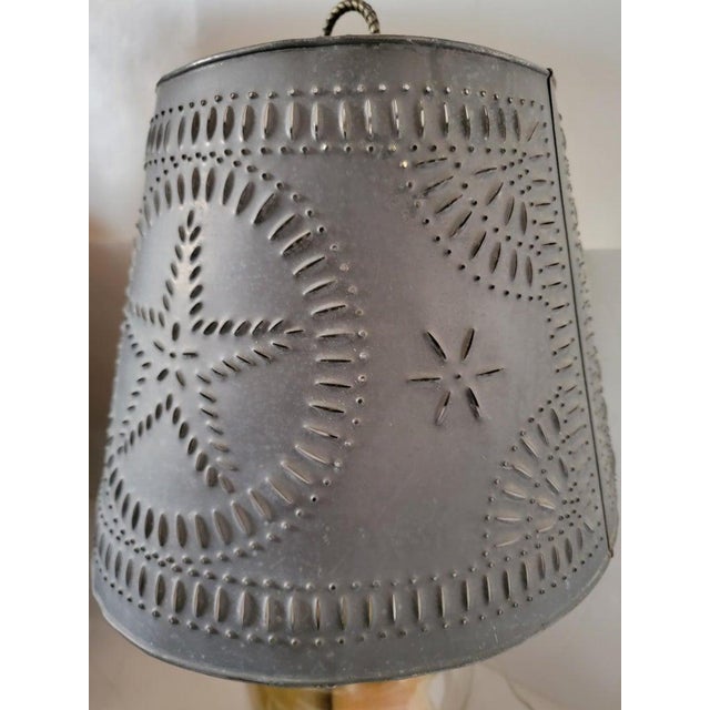Metal Hand Blown Lamp With Fruit and Star Punch Tin Shade For Sale - Image 7 of 8