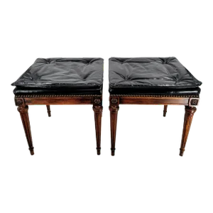 Mid-Century Hollywood Regency Maison Jansen Style Tufted Low Stools - a Pair