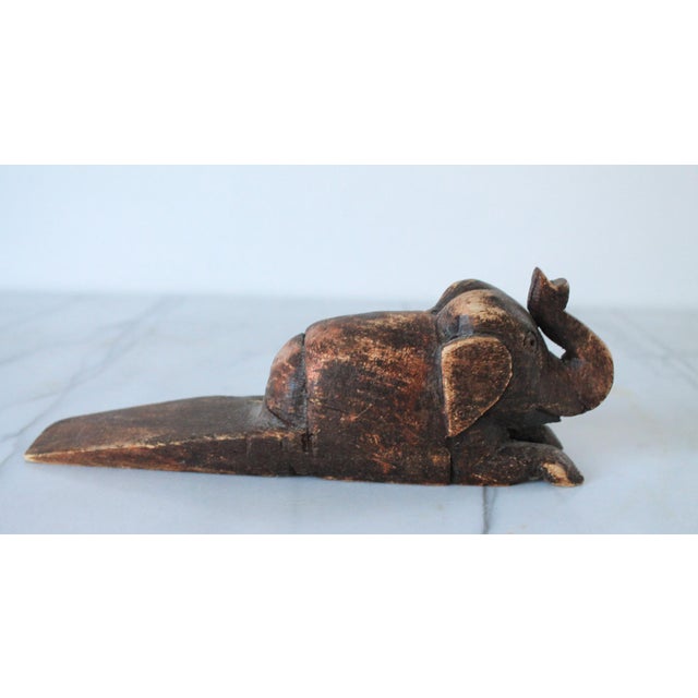 Vintage Carved Wood Elephant Door Stopper For Sale - Image 4 of 7