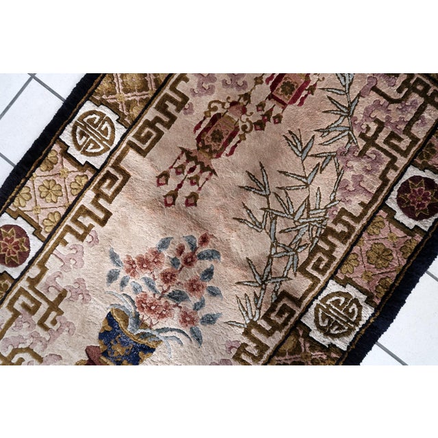 Handmade Vintage Art Deco Chinese Silk Rug 2.9' X 5' (90cm X 154cm), 1960s For Sale - Image 9 of 11