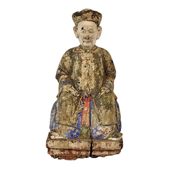 18th Century Chinese Wooden Figurine of an Official For Sale