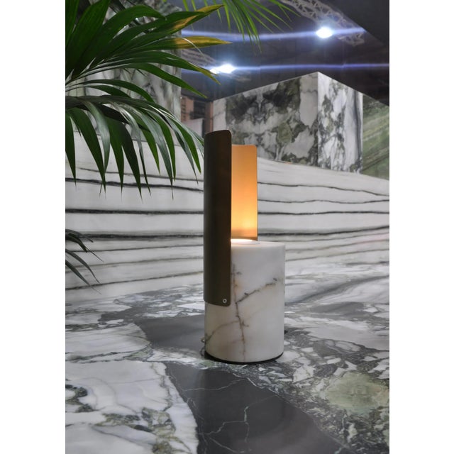 Contemporary Handmade Short Table Lamp in Paonazzo Marble and Metal from Fiam For Sale - Image 3 of 6