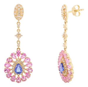 Contemporary Pink Sapphire Floral Engagement Drop Earrings- a Pair
