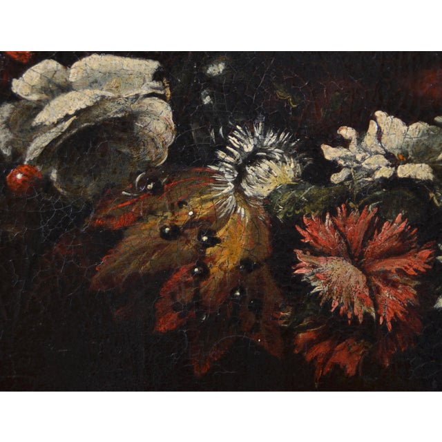 Workshop of Giovanni Stanchi, Flower Wreath with Portrait of the Virgin, 1650, Oil on Canvas, Framed For Sale - Image 4 of 18