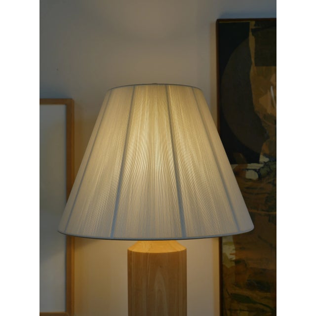 1970s Large Italian Wood Table Lamp With Silk Shade For Sale - Image 4 of 7