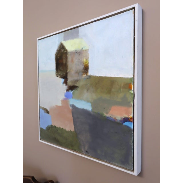 Mid 20th Century Mid-Century Modern 'House Above the Fields' Vintage Original Abstract Landscape Oil Painting, Framed For Sale - Image 5 of 14