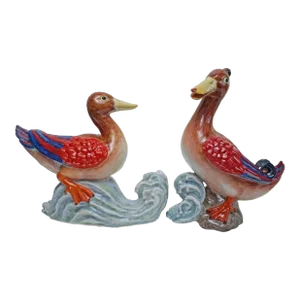 Set of Two Modern Nymphenburg Large Colorful Hand-Painted Porcelain Duck Figures Terletzki Scherf Germany Pre 1975 Mark Porzellan Ente