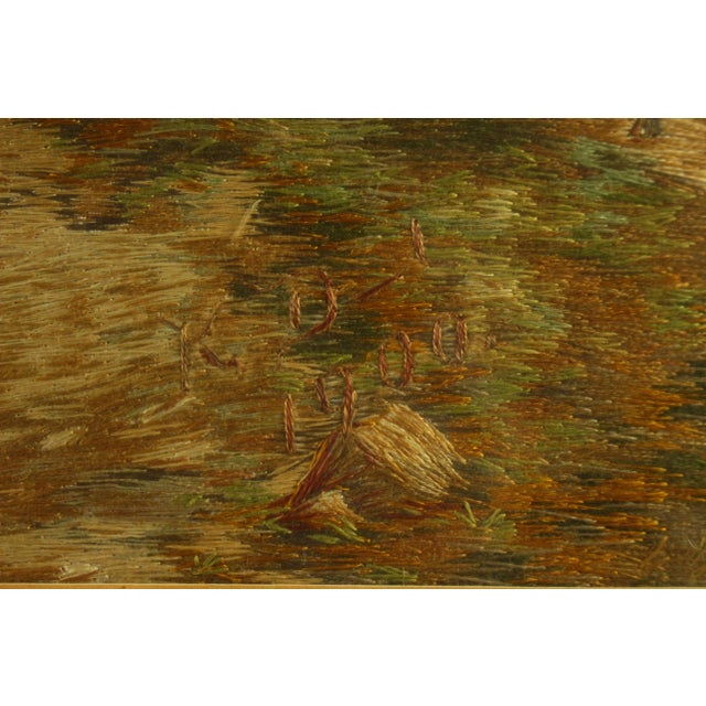 Early 20th Century Early 20th Century Needlework Silk Embroidery Pastoral Landscape With Cattle, Signed For Sale - Image 5 of 9