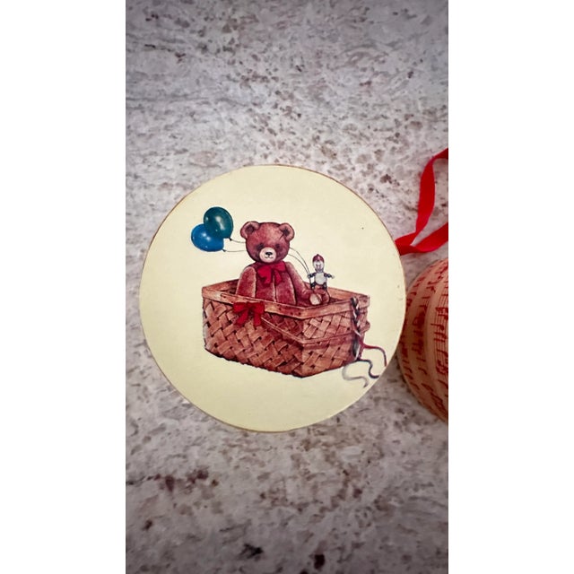 Vintage Christmas Candle Holder Wood Train Set and Round Hatbox Ornaments- 13 Pieces For Sale - Image 10 of 12