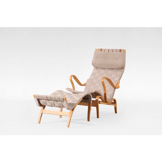 Beige Set of Vintage Pernilla Lounge Chair and Ottoman by Bruno Mathsson for Dux, 1969 For Sale - Image 8 of 8