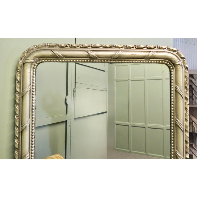 Metal Tall French Louis Philippe Wall Mirror in Silver Gilt For Sale - Image 7 of 8