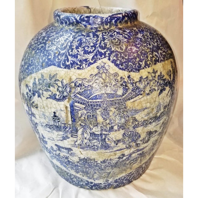 1950s 1950s Turkish Glazed Terracotta Blue and White Urn For Sale - Image 5 of 6
