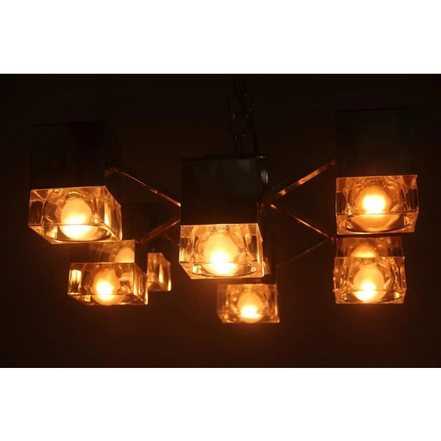 Italian Brass, Glass & Chromed Metal Cubic Chandelier by Gaetano Sciolari, 1970s For Sale - Image 5 of 14