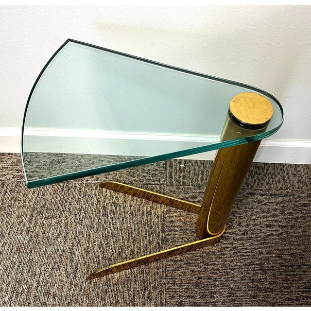 Glass Attributed to Leon Rosen Brass and Glass Wedge Drink Table 1970’s For Sale - Image 7 of 9