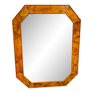 Vintage Oyster Burl Walnut Octagonal Mirror For Sale