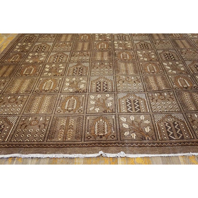 Persian 1940s Brown Garden Antique Persian Tabriz Rug 10'0" X 13'0" Handknotted Wool Carpet For Sale - Image 3 of 6