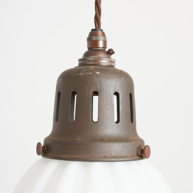 Antique Church Opaline Milk Glass Globe Pendant Light, 1940s For Sale - Image 4 of 8