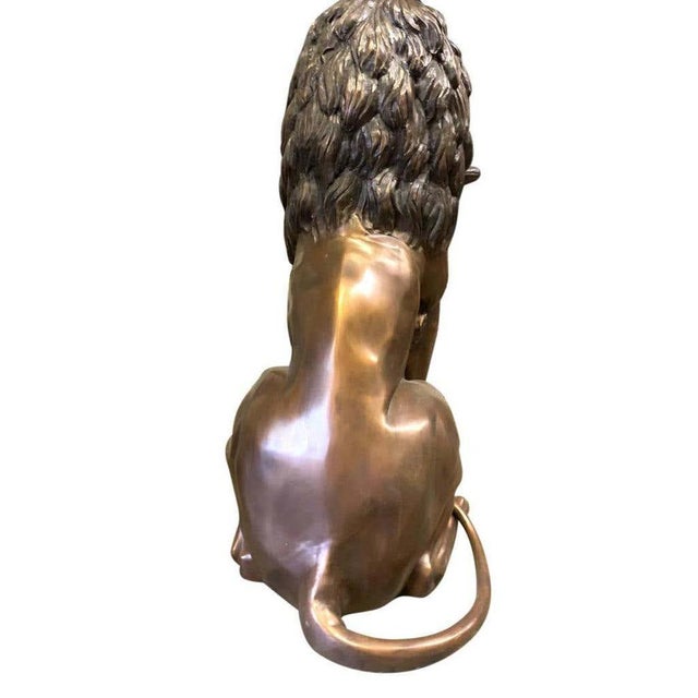 Cast Bronze Sitting Lions, 20th Century, Set of 2 For Sale - Image 6 of 11