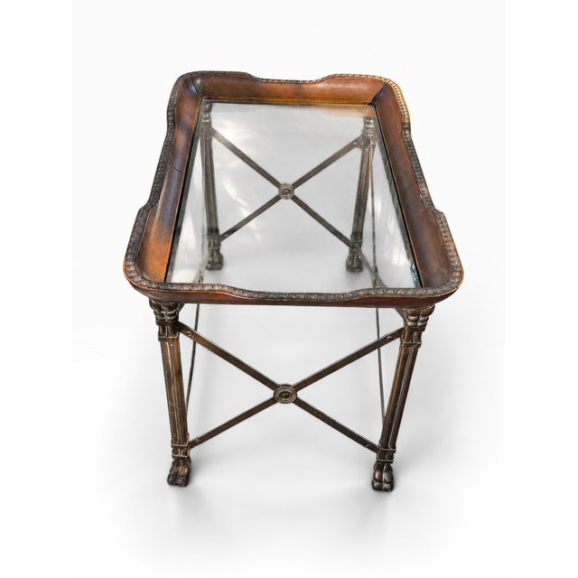 2000 - 2009 2000s Attributed to Maitland-Smith Leather, Iron & Glass Nailhead Coffee Table For Sale - Image 5 of 11