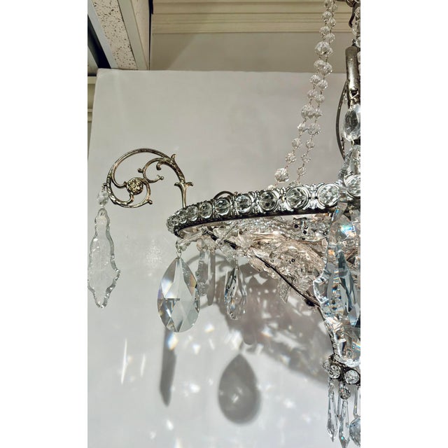 Myran Allan Luxury Lighting Neoclassical Antique Silver Petite Bohemian Crystal Chandelier For Sale - Image 4 of 7