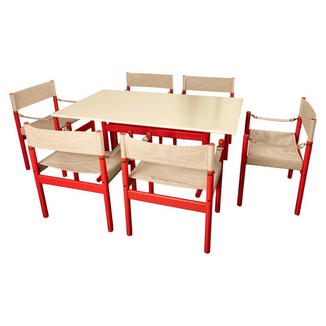 Mid Century Modern Danish Six Safari Chairs Dining Table Set by Erik Wørts 1960s For Sale In Portland, OR - Image 6 of 18