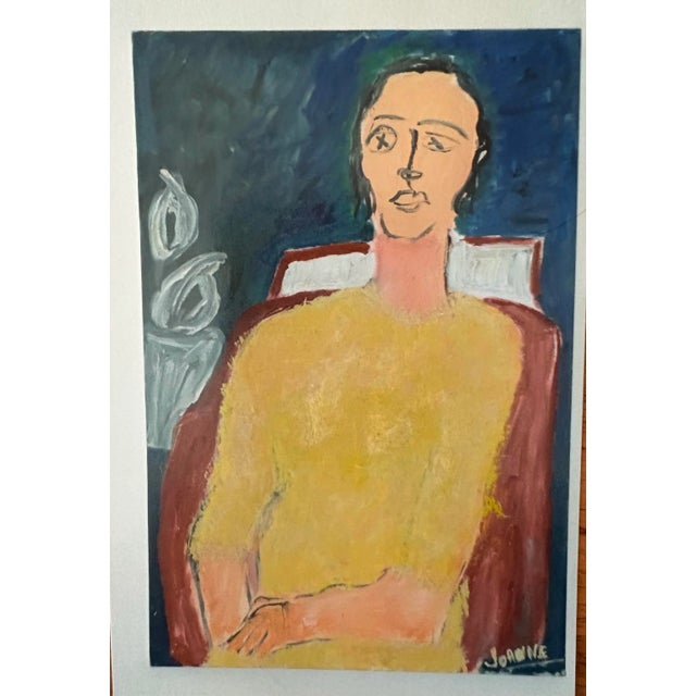 Canary Yellow Abstract Female Portrait Oil Painting by Artist JoAnne Fleming, 36” X 24” For Sale - Image 8 of 8