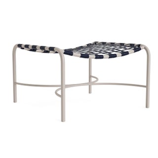 Brown Jordan Kantan Aluminum Vinyl Ottoman, Dove frame with Marine fabric For Sale