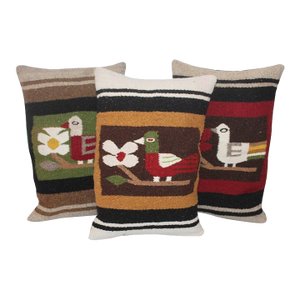 Mid 20th Century Pictorial Indian Weaving Pillows With Birds