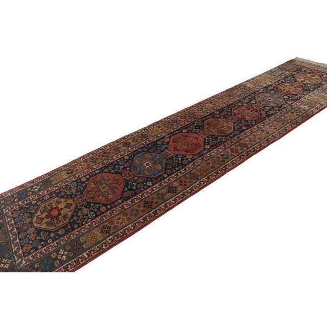 1950s Vintage Extra-Long Runner Rug in Blue With Geometric Medallions - Rug & Kilim For Sale - Image 5 of 7