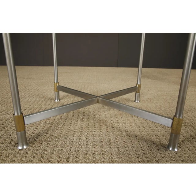 Pair of Mid-Century Brass & Steel Side Tables in the Manner of Maison Jansen For Sale - Image 11 of 18