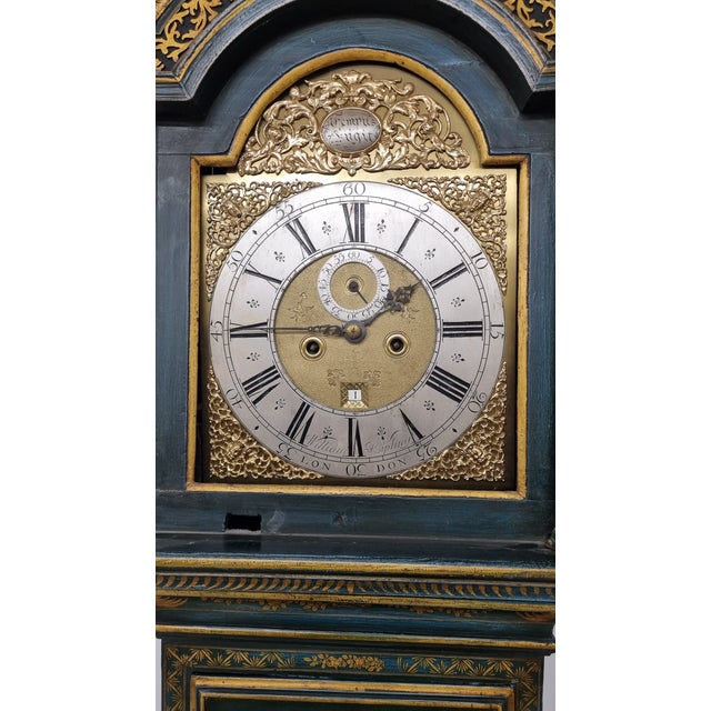 Gilt-Lacquer Longcase Clock by William Kipling, London, 1720 For Sale - Image 15 of 18