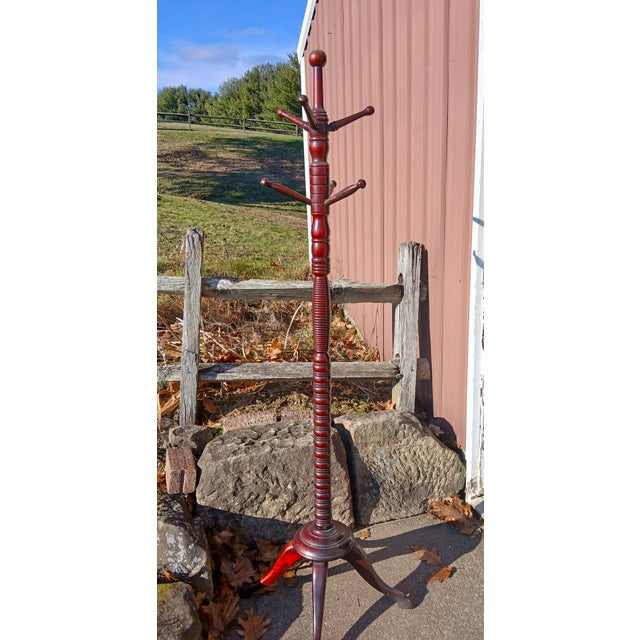 1900s Antique Hunzinger Mahogany Hat & Coat Rack Hall Tree For Sale - Image 13 of 15
