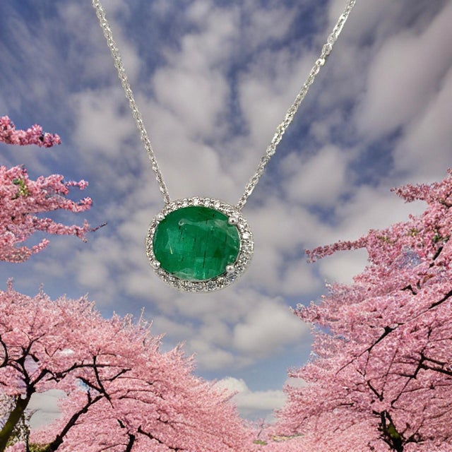 Natural Finely Faceted Quality Emerald Diamond Pendant Necklace 15" 14k WG 4.06 TCW Certified $6,950 215626 MADE IN ITALY...