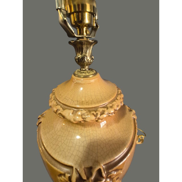 Vintage Neoclassical Urn Swag Bradburn Gallery Glazed Pottery Table Lamp Original Finial For Sale - Image 12 of 13