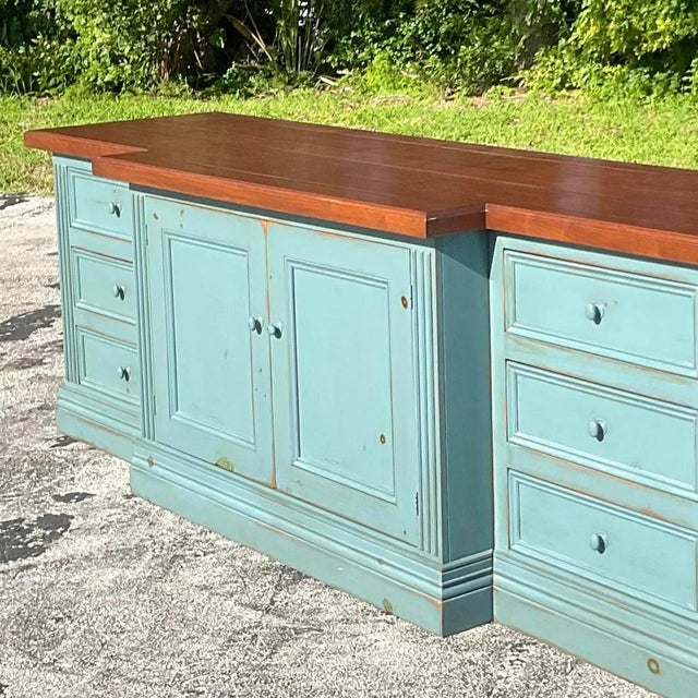 Cerulean Late 20th Century Vintage Monumental Blue Wash Credenza For Sale - Image 8 of 16