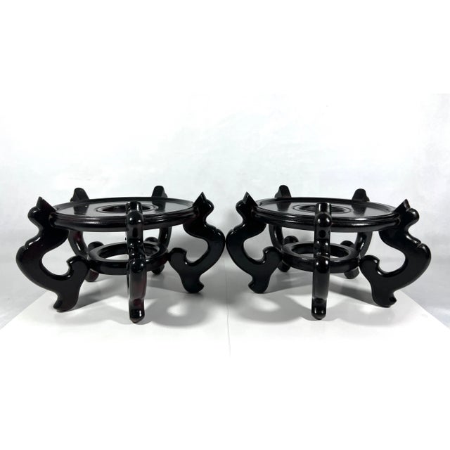 1980s Vintage Chinese Dark Brown Wood Display Stand 6" (Pair Available) For Sale - Image 5 of 7