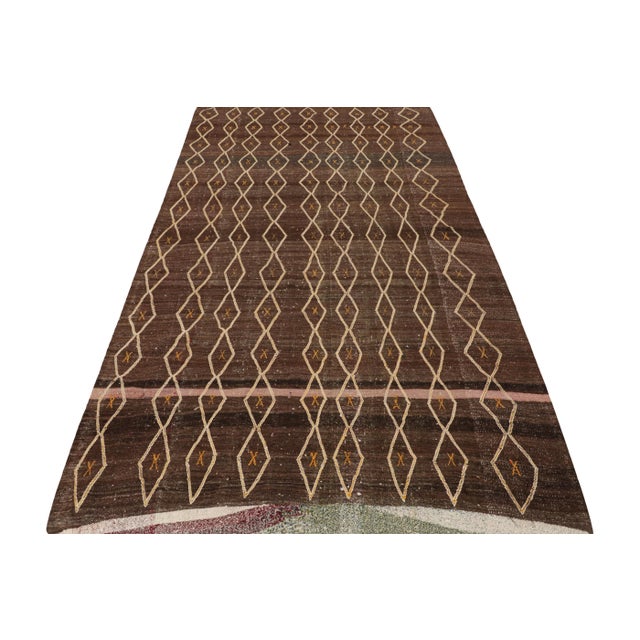 1950s Vintage Moroccan Kilim in Brown With Geometric Lozenges, From Rug & Kilim For Sale - Image 5 of 7