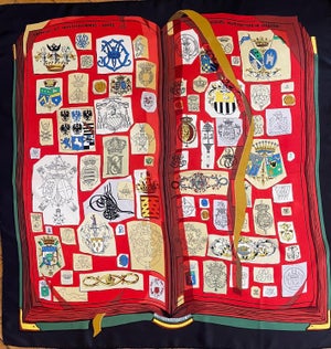 HERMES CHIFFRES et MONOGRAMMES red silk scarf 1986 France