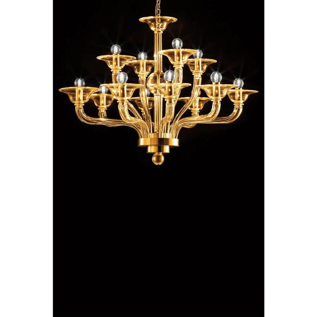 Contemporary Modern Amber Linear Murano Glass Gold Chandelier by Simoeng For Sale - Image 3 of 7