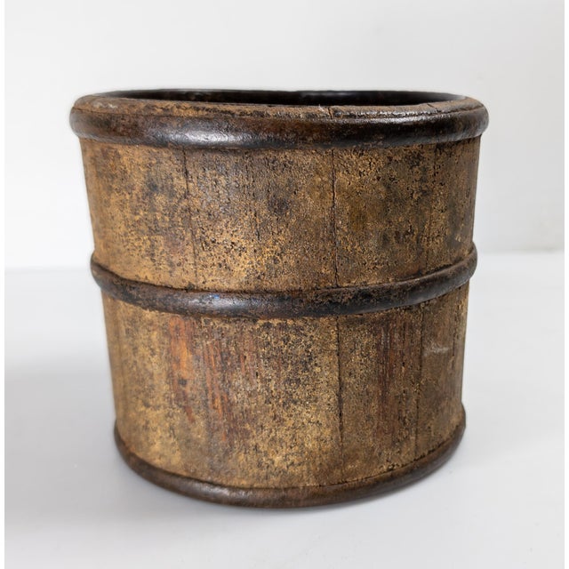 19th Century 19th Century Primitive Rustic Small Wood and Iron Bucket With Great Surface For Sale - Image 5 of 12