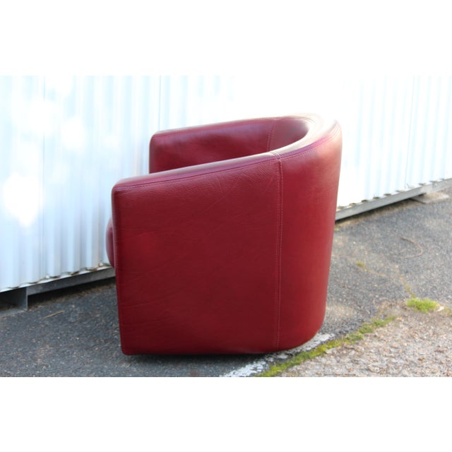 Burgundy Leather Swivel Club Chair, 1980s For Sale - Image 16 of 18