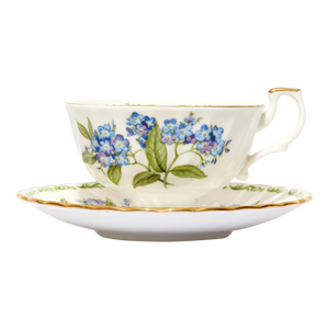 Hudson & Middleton "Flower of the Month — July" Forget-Me-Not Fine Bone China Teacup & Saucer Set, England, Est. 1875