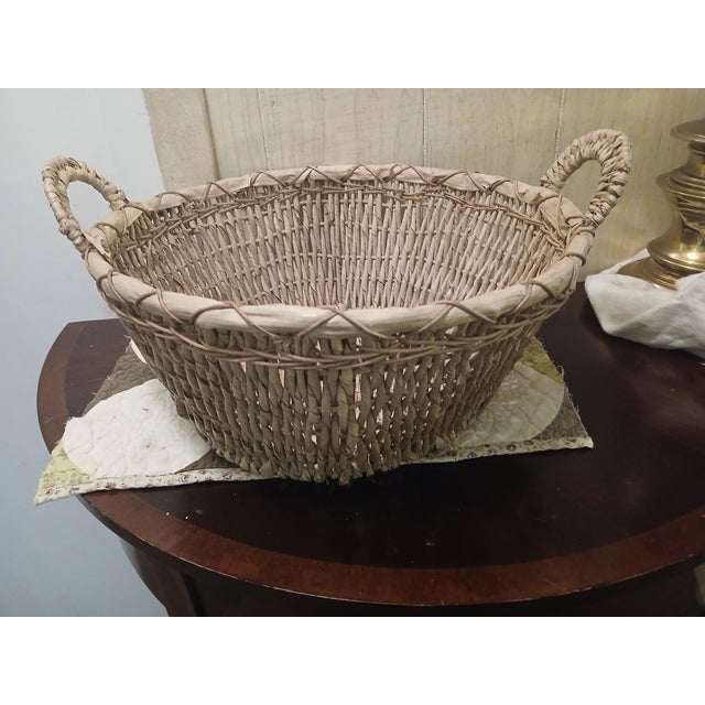 2000 - 2009 Round Water Lily Basket With Handles and Wire Frame For Sale - Image 5 of 9