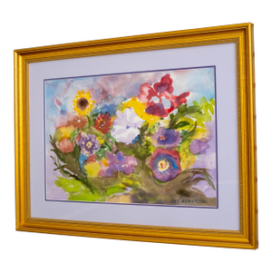 Abstract Still Life Flowers Watercolor Painting Signed Les Anderson